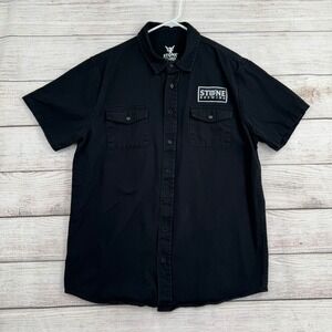 Stone Brewing Button Up Shirt Mens XL Black Short Sleeve Logo Patch
